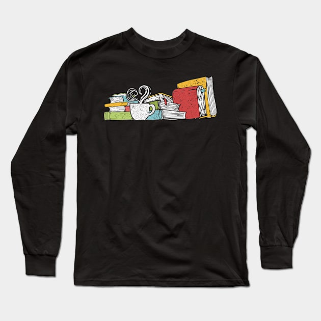 Bookworm Retro Librarian Coffee Book Reading Long Sleeve T-Shirt by shirtsyoulike